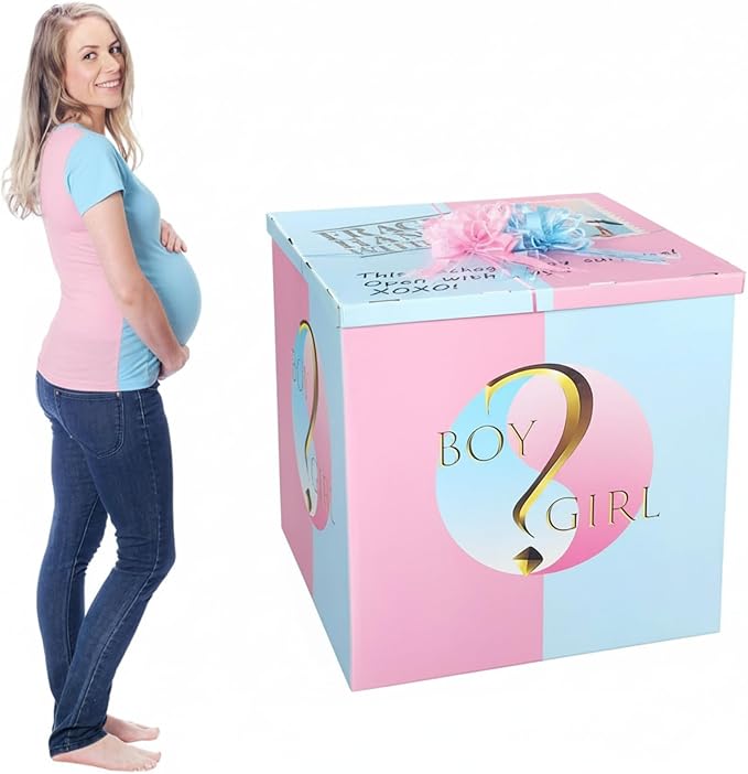 AmazingSpark 28in Jumbo Gender Reveal Gift Box Kit with Oversized Box Giant Pull Bows for Gender Reveal Baby Shower Birthday Party Decor (Boy or Girl 2)