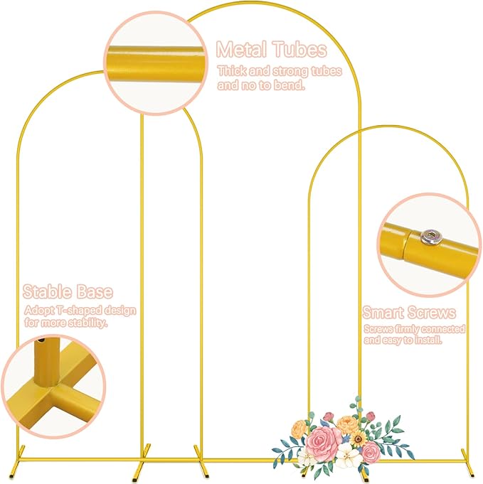 Metal Arch Stand and Cover Set 7.2FT, 6.6FT, 6FT Dusty Blue Arch Cover Set of 3 Gold Arched Frame Balloon Background Arches Stand with Cover for Wedding Ceremony Birthday Party Baby Shower Decor