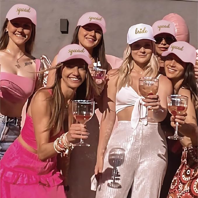 PartyGifts&beyond 6Packs Bachelorette Hat Bridesmaid Hat Bachelorette Party Favors Embroidered Bride Squad Baseball Cap