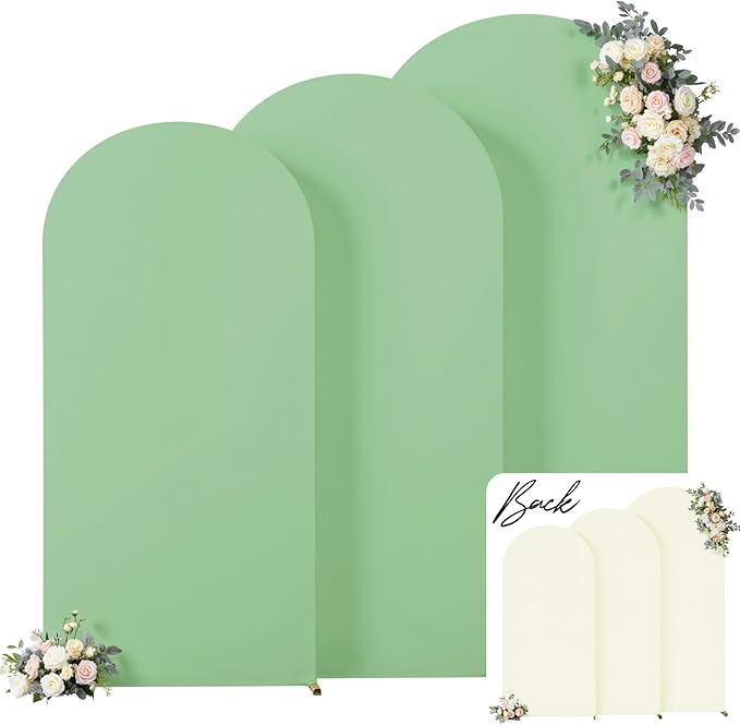 Sage Green Beige Arch Backdrop Cover 7.2FT 6.6FT 6FT Wedding Arch Covers Set of 3 Spandex Fitted Fabric Backdrops Double-Color Arch Covers Stretchy Backdrop for Party Baby Shower Birthday Decoration