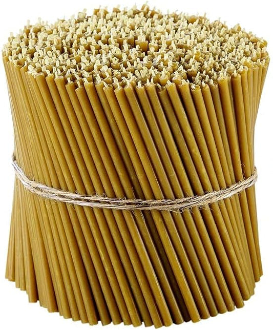 Danilovo Pure Beeswax Candles - Honey-Scented, Decorative Thin Taper Candles - Ideal for Birthday Decoration or Church Prayers - Drip Free, Tall & Smokeless Pack of 350 pcs, 6.5 x 0.22 inch