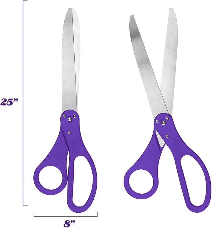 Deluxe Purple Grand Opening Ribbon Cutting Ceremony Kit - 25" Giant Scissors with Purple Satin Ribbon, Banner, Bows, Balloons & More