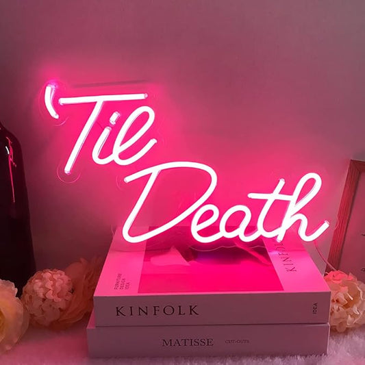 JXIN Til Death Neon Sign for Wall Decor, Til Death LED Neon Light Signs for Wedding Engagement Birthday Anniversary Proposal Party Bedroom Office, Wedding Gifts for Loved Ones, 16"x9" Pink