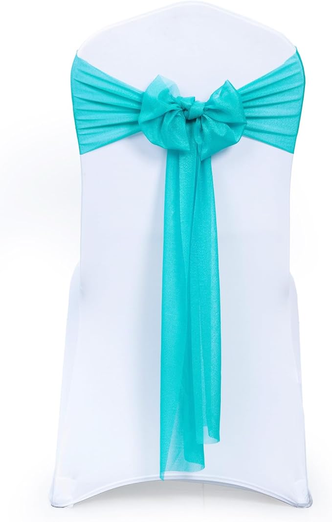 VDS Pack of 300, Peacock Blue, Sheer Chiffon Chair Sashes Bows Chair Cover Back Tie Ribbon for Wedding Birthday Baby Shower Engagement Ceremony Event Party Banquet Restaurant Dining Chair Decoration