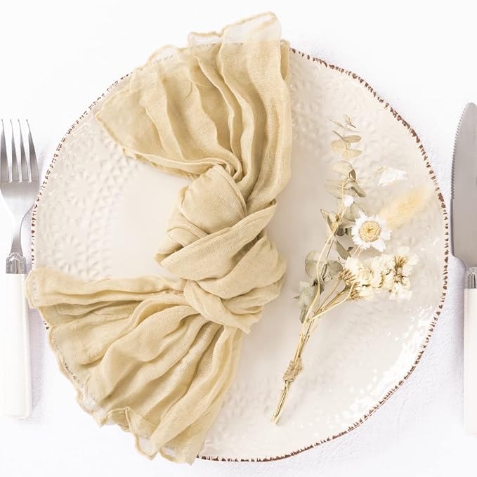 50 Pack Champagne Cheesecloth Napkins Spring Cloth Napkins Set of 50 Champagne Dinner Napkins Bulk 21x21 Inches for Wedding Bridal Shower Baby Shower Valentine's Day