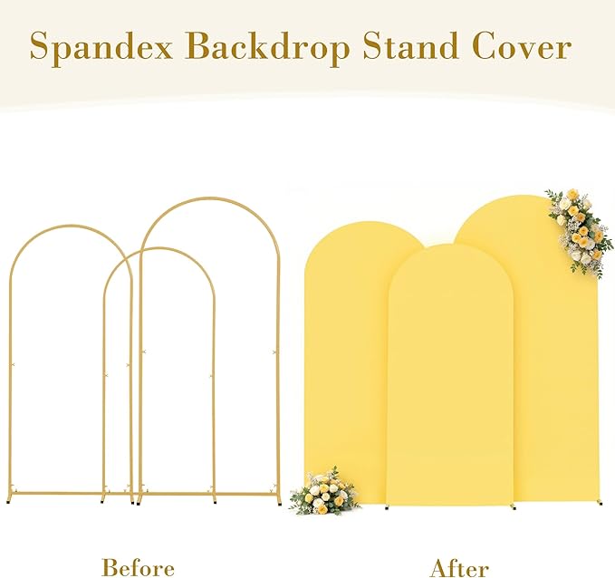 Yellow Arch Covers 3 Set - 4FT, 5FT, 6FT Arch Backdrop Cover Spandex Fitted Wedding Arch Stand Covers Stretchy Backdrop for Bridal Shower Baby Shower Birthday Party Banquet Photo Background