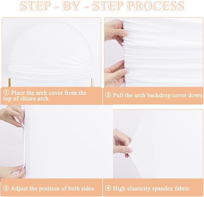 White Wedding Arch Cover Set of 3 (7.2FT, 6.6FT, 6FT) Arch Frame Covers Spandex Fitted Arch Backdrop Cover for Round Top Chiara Arch Backdrop Stands Cover for Wedding Shower Prom Birthday Party Decor