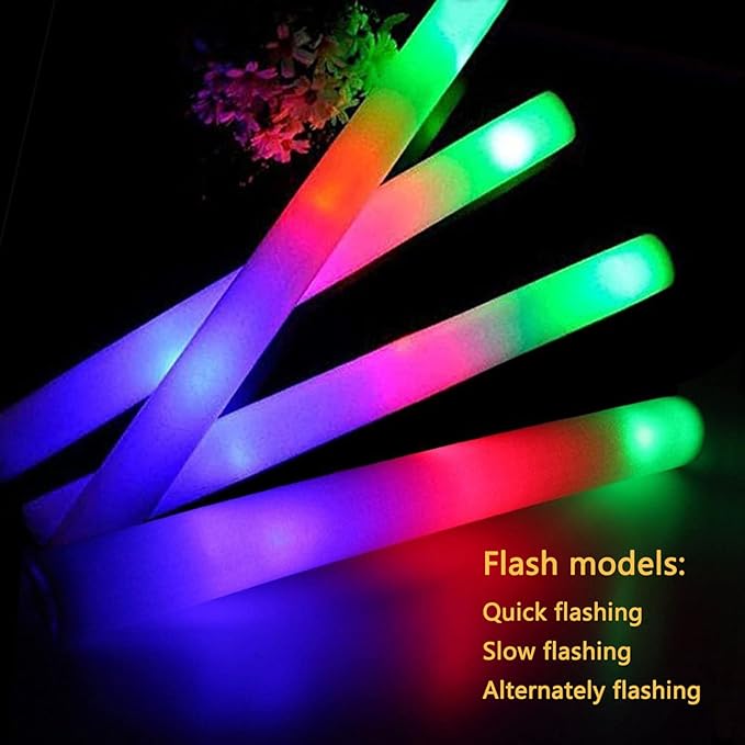 ColorHome Glow Sticks Bulk, 52 Pcs LED Foam Sticks Light Up Batons Party Favors with 3 Modes Colorful Flashing, Glow in the Dark Party Supplies for Party Wedding Birthday Concert Halloween Christmas