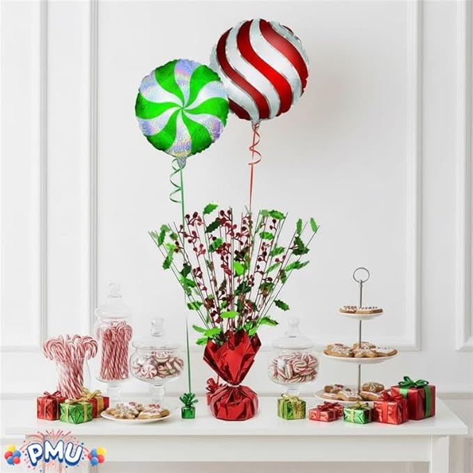 PMU 12Pc Christmas Bursting Holly Berry Centerpiece For Table Decor, Table Balloon Weights for Theme Party Decorations Supplies Red & Green |15in