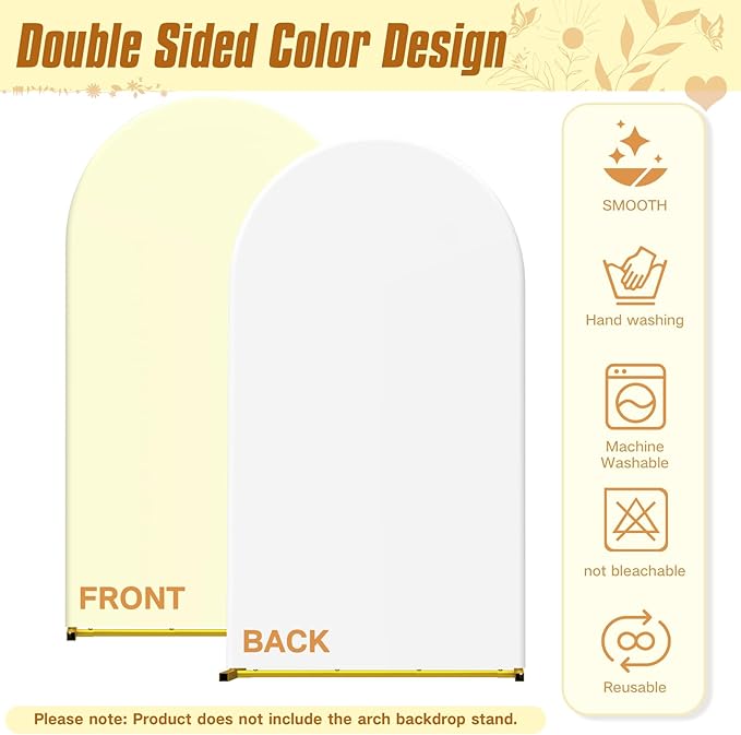 Wedding Arch Backdrop Stand and Covers Set of 2 (7.2FT & 6FT),Double-Color Spandex Fitted Arch Covers Balloon Arch Stand for Wedding/Baby/Shower/Birthday/Party Decor/Indoor Outdoor Use (White+Cream)