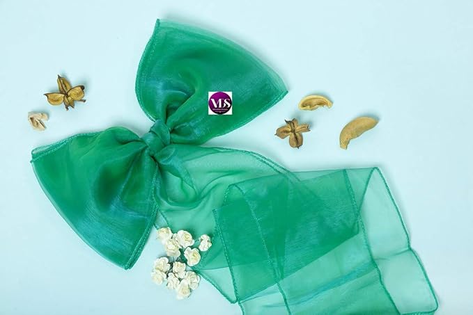 VDS Pack of 50 | Green | Organza Chair Sashes Crystal Sheer Tulle Dining Chair Bows Tie Ribbon for Wedding Birthday Graduation Engagement Ceremony Event Party Banquet Venue Hotel Decoration