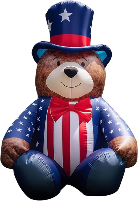 5.6FT 4th of July Inflatables Bear with Bow LED Inflatable Outdoor Holiday Yard Decorations Blow Up Decor for Patriotic Decorations Advertising Business Promotion