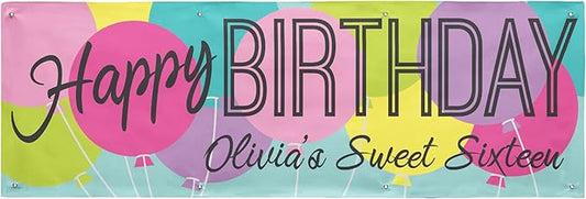 Let's Make Memories Personalized Happy Birthday Banner for Kids - Custom Birthday Party Decorations - Indoor/Outdoor Vinyl - Any Text - Balloons - Pastel Colors - 8ft
