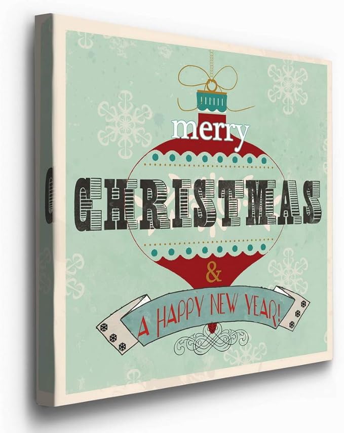 Renditions Gallery Merry Christmas & A Happy New Year Wall Art, Winter Artwork, Festive Ornament, Snowflake, Premium Gallery Wrapped Canvas Decor, Ready to Hang, 24 in H x 24 in W, Made in America