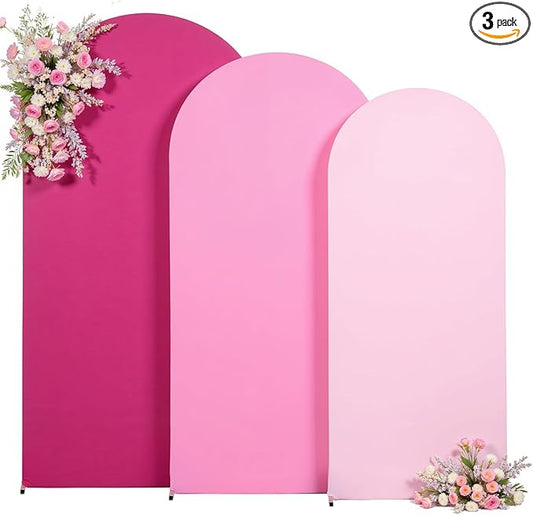Gradient Pink Arch Backdrop Cover 7.2FT 6.6FT 6FT Arch Covers Stretchy Backdrop Set of 3, Party Arch Cover Spandex Fitted Fabric Hot Pink Wedding Arch Covers for Baby Shower Birthday Party Decoration