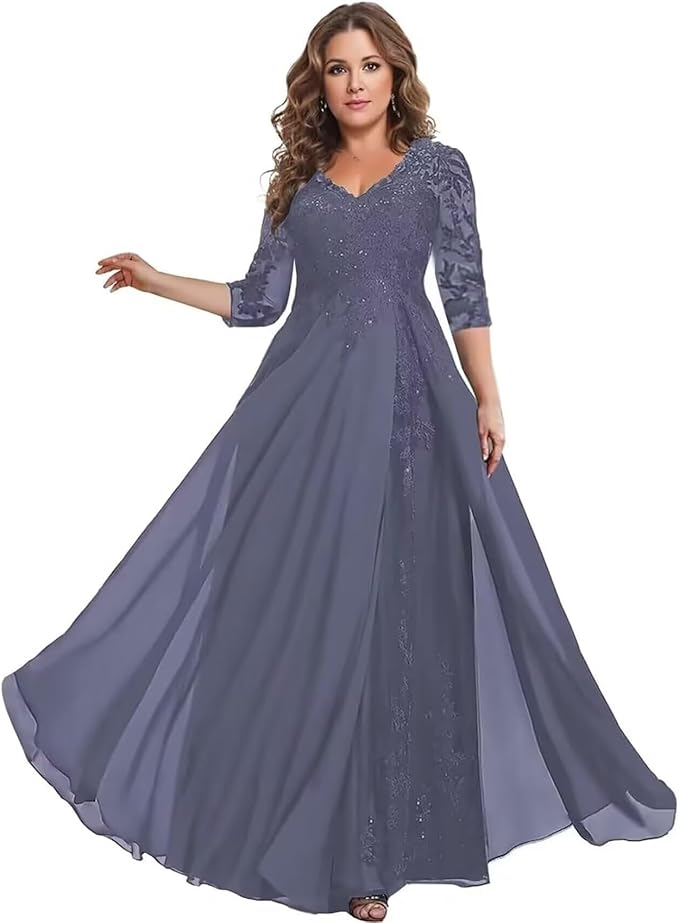 Long Sleeve Mother of The Bride Dress for Wedding Chiffon Lace Applique Formal Gowns BOF163