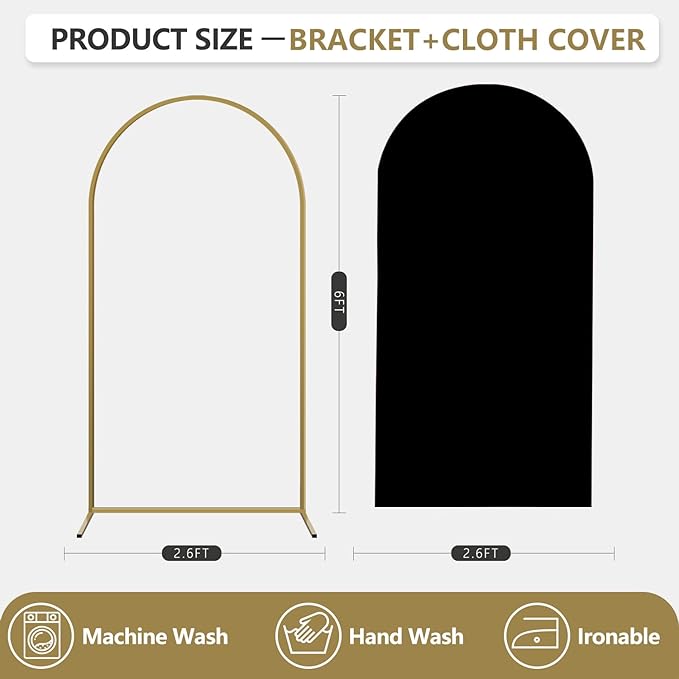 Arch Backdrop Stand and Cover Set, Metal Balloon Arch Backdrop 6ft, Gold Arched Stand Frame for Wedding, Parties,Birthday, Backdrop Decorations (Black,6ft)