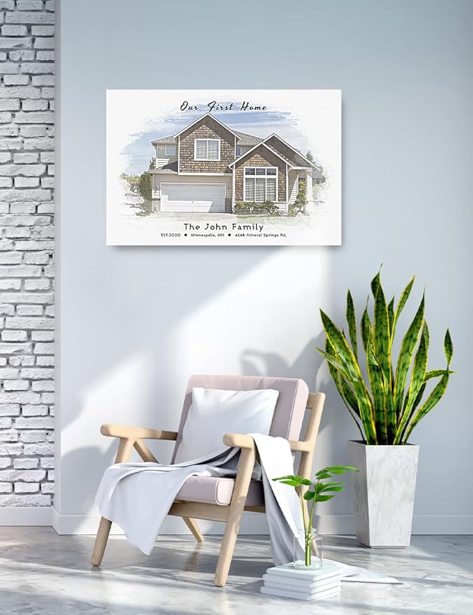 IPIC - Custom Watercolor House Portrait. Watercolor House Painting Personalized Housewarming Gift Custom Giclee Print Includes Names and the Special Date. W 24" x H 16" Ready to Hang.