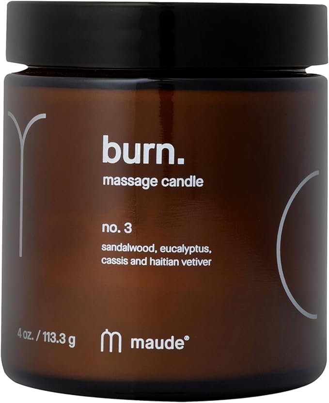 Maude Burn No. 3 - Jojoba Oil Massage Candle with Hydrating, Skin-Softening Soybean Oil - Massage Oil Candle with Notes of Eucalyptus + Sandalwood - Home + Self Care Gifts for Women & Men (4 oz)