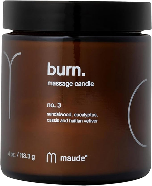 Maude Burn No. 3 - Jojoba Oil Massage Candle with Hydrating, Skin-Softening Soybean Oil - Massage Oil Candle with Notes of Eucalyptus + Sandalwood - Home + Self Care Gifts for Women & Men (4 oz)