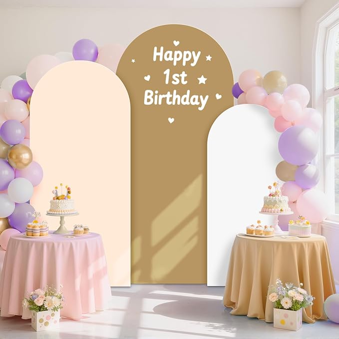 Spandex Arch Backdrop Cover Brown Arch Cover Set of 3 (7.2FT, 6.6FT, 6FT) Wedding Arches Frame Covers Stretchy Backdrop Fabric Chiara Arched Covers for Baby Shower Gender Reveal Birthday Party Decor