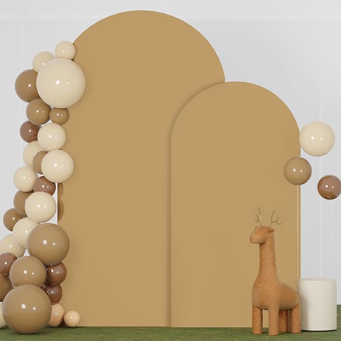 Khaki Arch Cover Set of 2 Arch Backdrop Stand Cover 6FT 7.2FT Spandex Fitted Arch Backdrop Cover Brown Wedding Arch Covers Stretchy Backdrop Arch Cover Backdrop Fabric for Wedding Party Decor