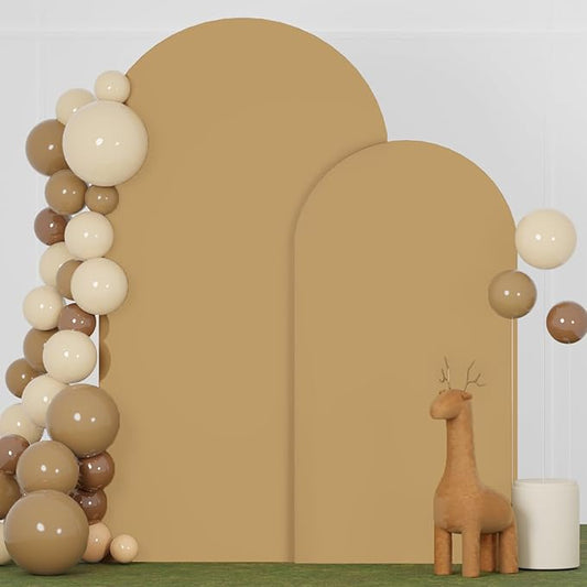 Khaki Arch Cover Set of 2 Arch Backdrop Stand Cover 6FT 7.2FT Spandex Fitted Arch Backdrop Cover Brown Wedding Arch Covers Stretchy Backdrop Arch Cover Backdrop Fabric for Wedding Party Decor