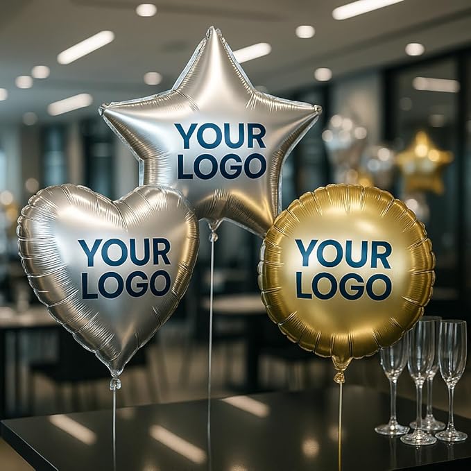 Custom Foil Balloon – 20 Pcs 18 Inch Star, Heart or Round Shape Foil Balloon – Double-Sided Printed Personalisation with Text, Image or Logo (round)