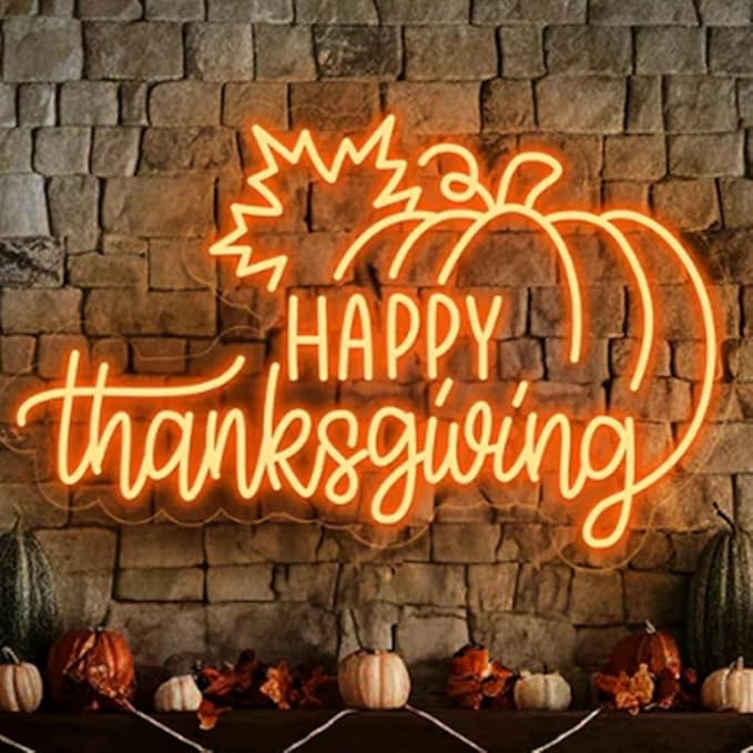 Happy Thanksgiving Pumpkin Neon Sign, Custom Fall Pumpkin Home Decor Neon Light Party Wall Decor Gift Size:18x11inches