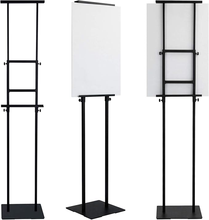 Heavy Duty Banner Stand with Non-slip Mat Base, Adjustable Pedestal Poster Stand Up to 82 inches, Double Side Show Sign Stand, Connected Show Floor Standing Sign holder for Outdoor Display