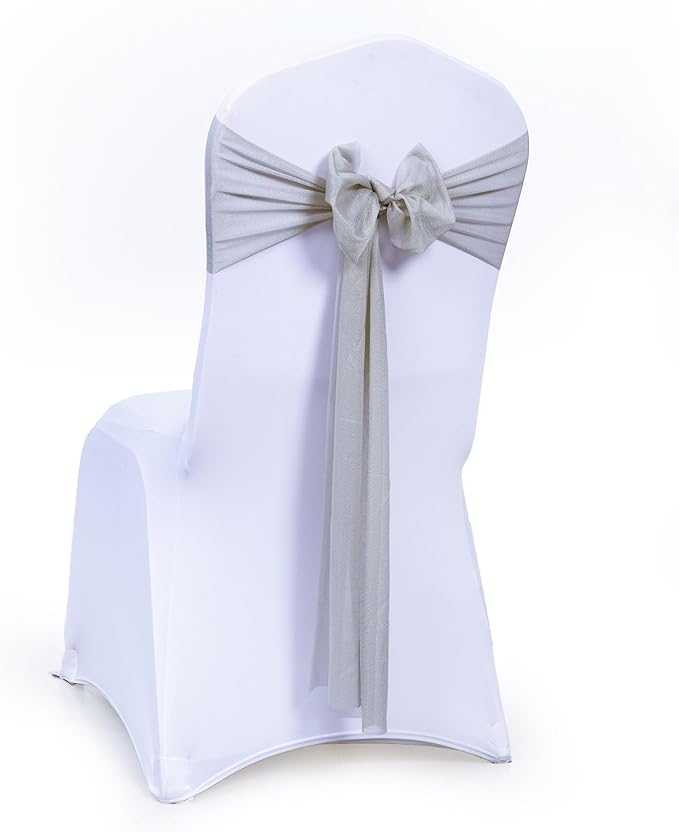 VDS Pack of 50, Grey, Sheer Chiffon Chair Sashes Bows Chair Cover Back Tie Ribbon for Wedding Birthday Baby Shower Engagement Ceremony Event Party Banquet Restaurant Dining Chair Decoration