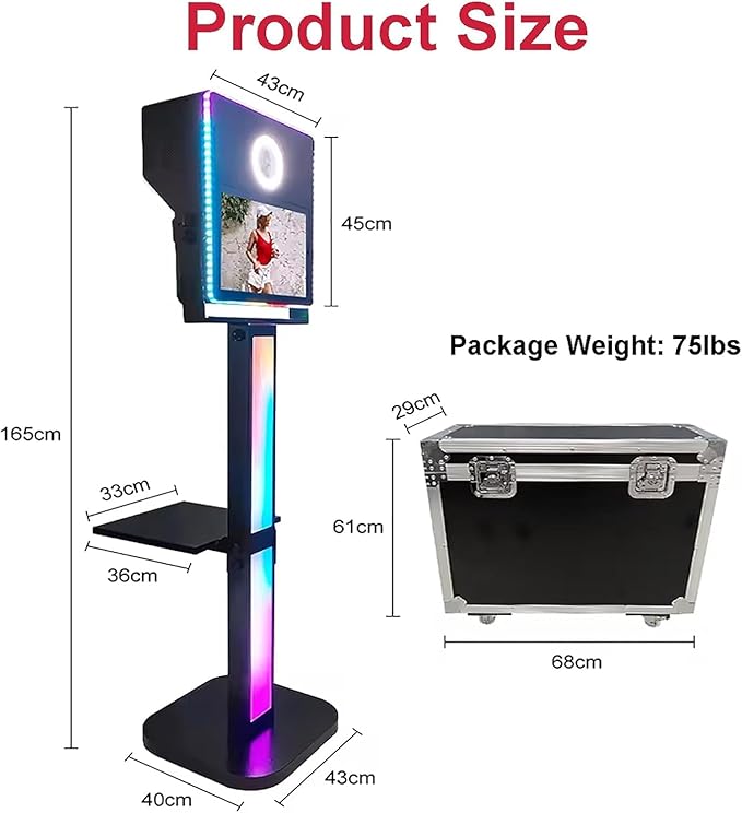 Mirror Photo Booth with Printer, 15.6" Touch Screen Selfie DSLR Photobooth Machine RGB Lights Stand for Events Wedding Party Flight Case (White Color+ Printer No Camera)