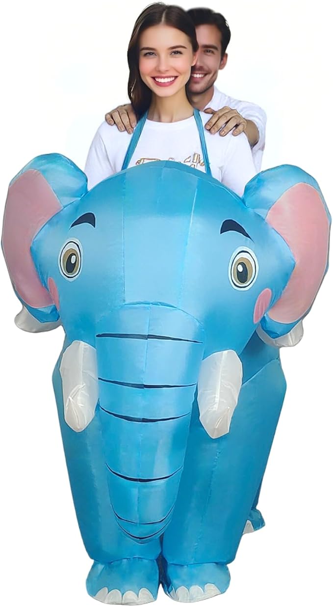 2026 Couple Inflatable Elephant Costume, 2-Person Conjoined Elephant Outfit for Friends, Adults, Family Funny Blow Up Ride on Costumes for Halloween, Themed Party