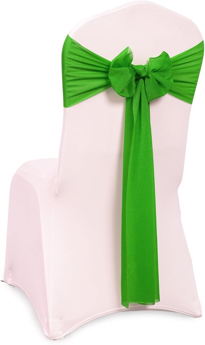 VDS Pack of 75, Green, Sheer Chiffon Chair Sashes Bows Chair Cover Back Tie Ribbon for Wedding Birthday Baby Shower Engagement Ceremony Event Party Banquet Restaurant Dining Chair Decoration