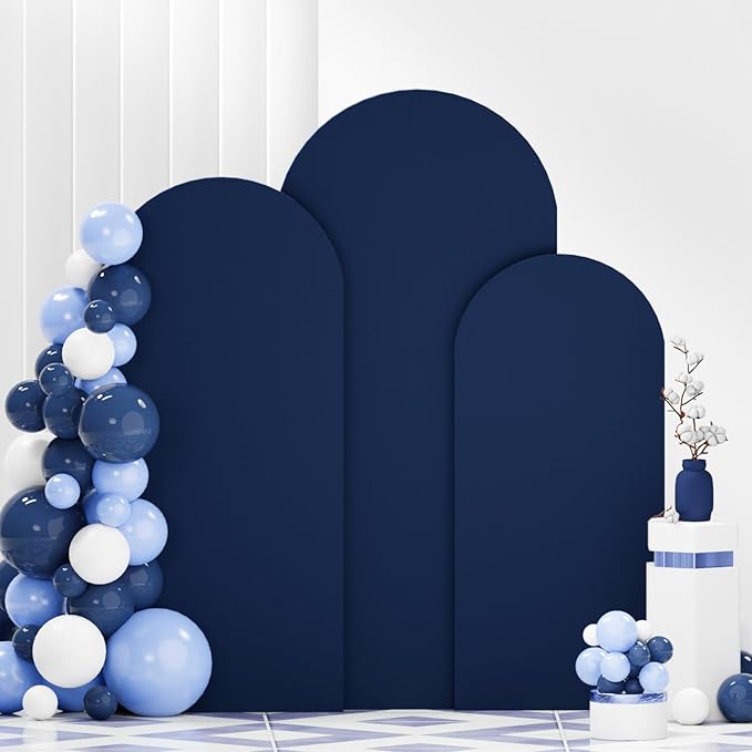 Arch Stand with Cover 6FT 6.6FT 7.2FT Navy Blue Spandex Arch Covers Metal Arch Stands with Arched Backdrop Cover Set of 3 Arched Stand Covers for Wedding Party Banquet Decorations