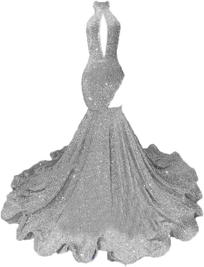 Sexy High Neck Mermaid Evening Long Dress Sequins Sleeveless Celebrity Pageant Dress Cocktail Party Gowns