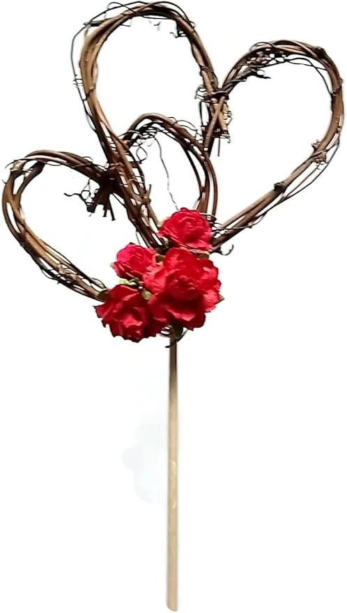 Rustic Wedding Cake Topper with Red Roses
