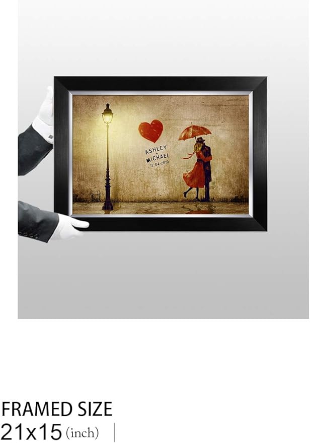 IPIC - Our First Kiss Personalized Framed Artwork for Romantic Anniversary and Wedding gifts; Picture size: 18x12, Framed Size: 21x15