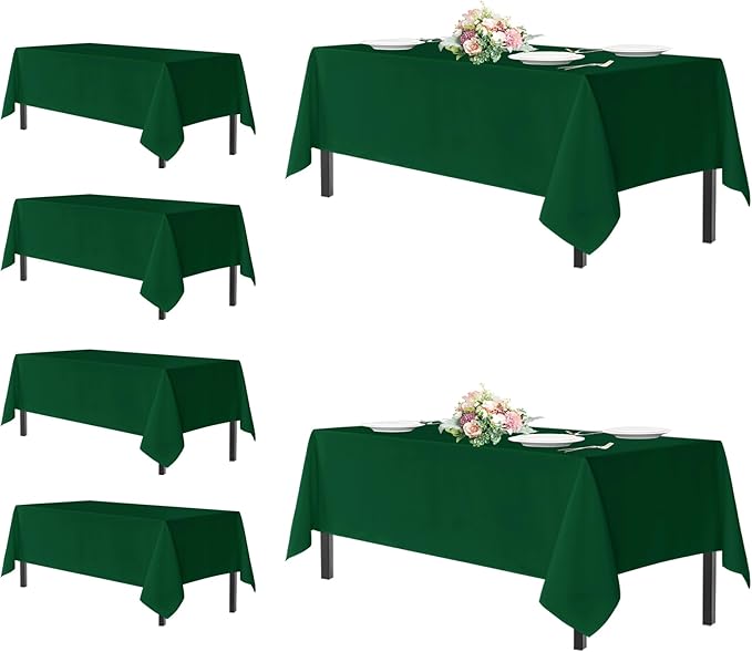 sancua Tablecloths for 8 Foot Rectangle Tables, 6 Pack - Washable Polyester Fabric Table Cloth for Chirstmas Party, Birthday, Banquet Reception, 60x120 Inch Hunter Green