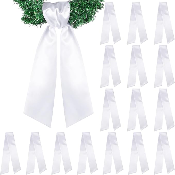 VitalCozy 16 Pcs Wreath Sash for Front Door Blank Wreath Sash Accessories Embroidery Plain Blanks for Embroidery Monogram Party Farmhouse Indoor Outdoor Wedding Decor (4.49" X 56.30",White)