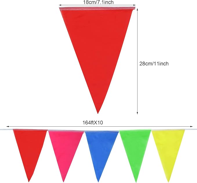 Boao 3280 ft Pennant Banner Flags Multicolor Bunting Triangle Flags Reusable Rainbow Nylon Cloth Flag Pennants for Grand Opening Outdoor Celebrations Shops Classroom Party Decoration