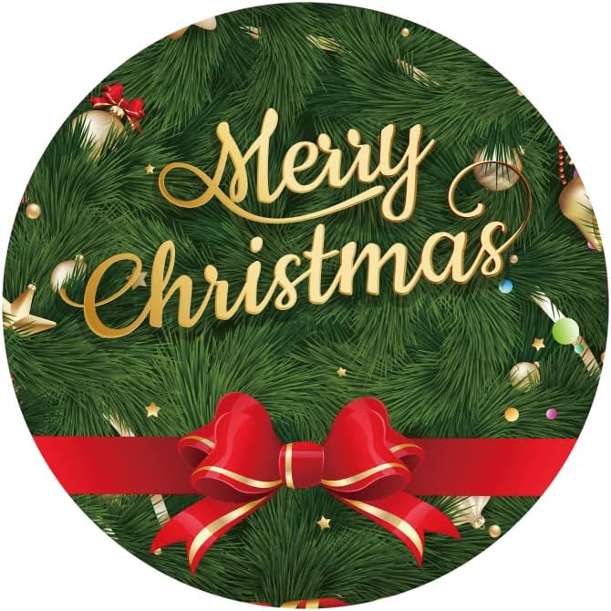 YongFoto Merry Christmas Round Backdrop Cover 6ft Green Christmas Tree Red Bowknot Circle Background Xmas Eve Happy New Year's Night Festival Carnival Family Celebration Party Banquet Decor Banner