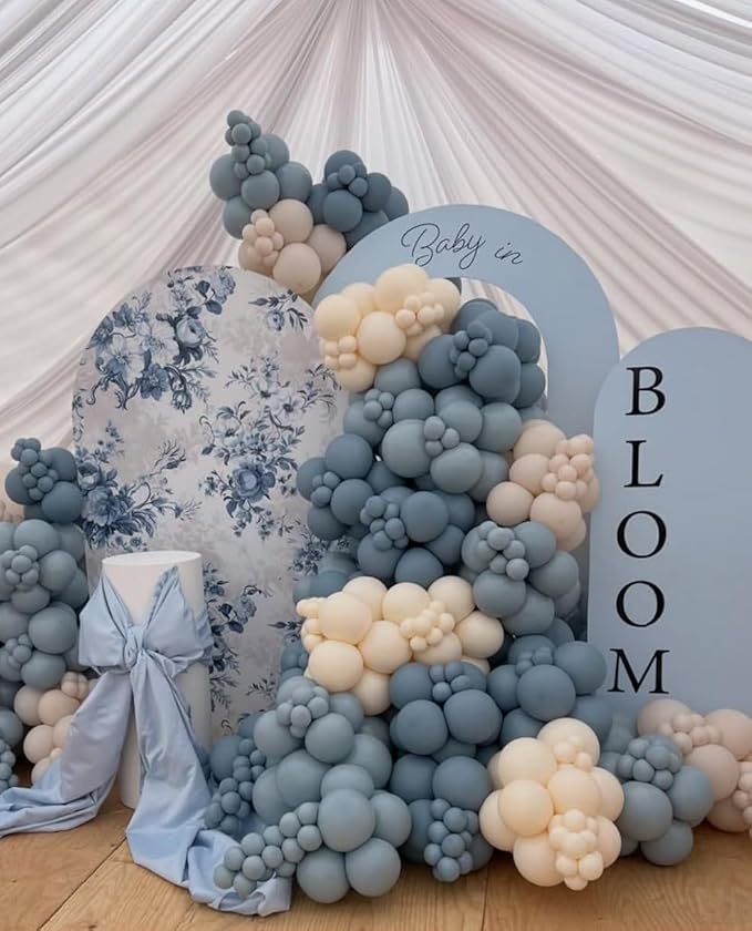 Arch Backdrop Cover Baby in Bloom Baby Shower Arch Stand Spandex Fabric Cover Blue Flowers Floral Pink Bows Girls Birthday Party Baptism Decorations (3.3X6.5ft,G-3856)