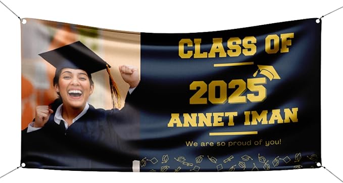 Personalized graduation vinyl banner | Customizable colors, Custom photo | Good for indoor and outdoor graduation parties and ceremonies.