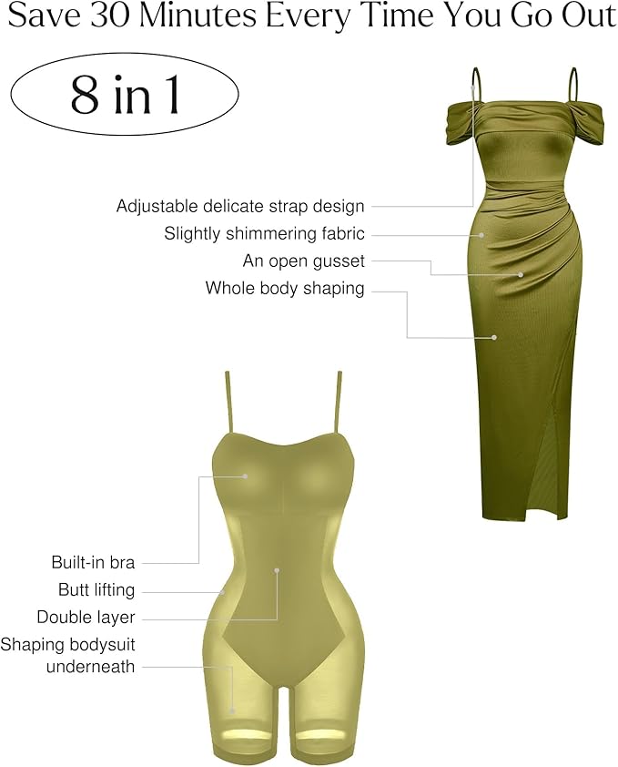 Popilush Womens Shapewear Maxi Dress Multi Way Wear Off The Shoulder Bodycon Long Cocktail Formal Dresses