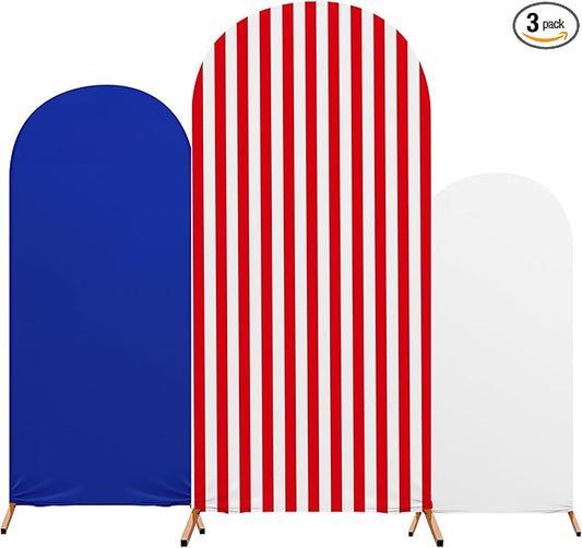 Set of 3 Patriot Day Arch Cover Theme Decoration, Veterans Day Blue and Red Print Arch Cover Stretch Spandex Fitted for Birthday Party, 4ft, 5ft, 6ft(Classic)