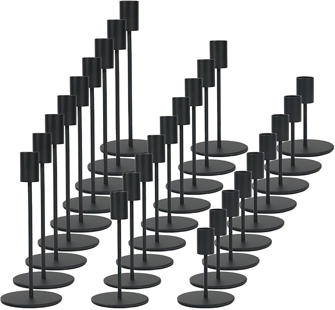 Black Candlestick Holders Bulk for Taper Candles Decorative Metal Candelabra Candle Holders Fit 0.8 Inch Diameter Candles Gold Taper Candle Stands for Wedding Home Party Table Decor (Set of 27)