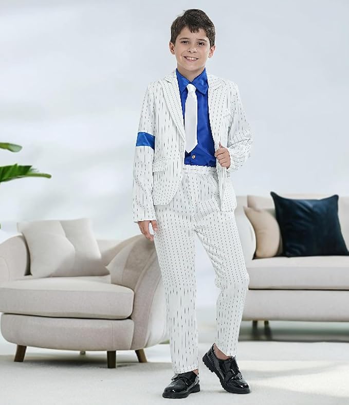 Boys White Striped Blue Armband Suit Birthday Halloween Party Cosplay Costumes for Kids