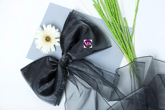 VDS Pack of 75 | Silver Grey | Organza Chair Sashes Crystal Sheer Tulle Dining Chair Bows Tie Ribbon for Wedding Birthday Graduation Engagement Ceremony Event Party Banquet Venue Hotel Decoration