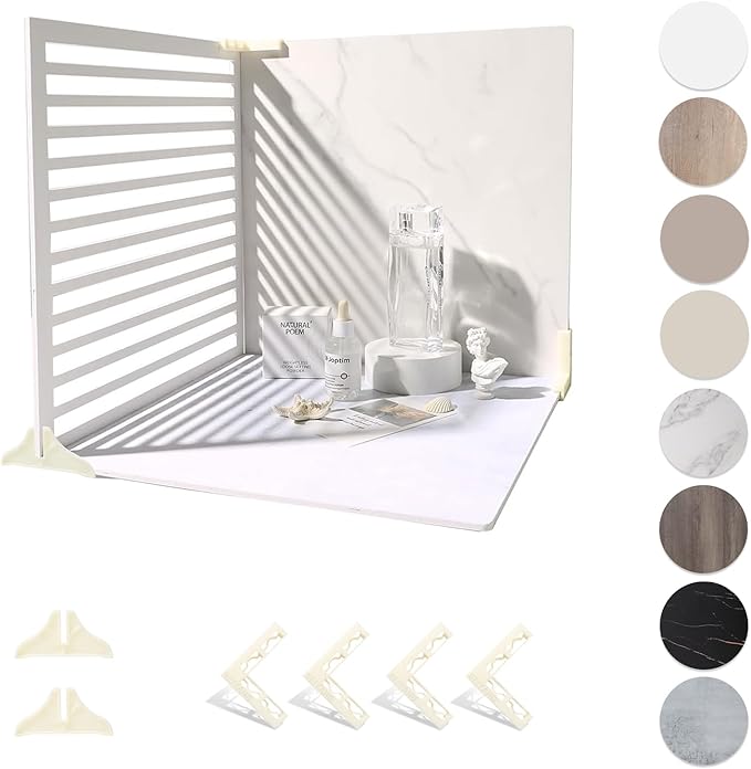 4PCS Double Sided Backdrop Boards, 16x16 inch Waterproof Photo Backdrop with 4PCS Board Brackets, 2PCS Pane Brackets, 1PCS 16x16 inch Window Shadow Pane for Food, Jewelry Photo Shooting